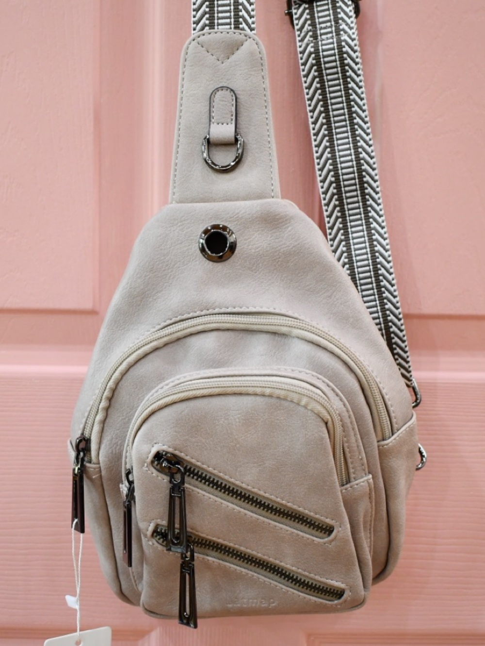 NWT✨ Neutral Beige Crossbody Sling Bag with Patterned Strap